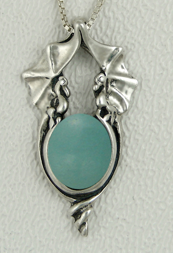 Sterling Silver Proud Pair of Dragons Pendant With Aventurine
